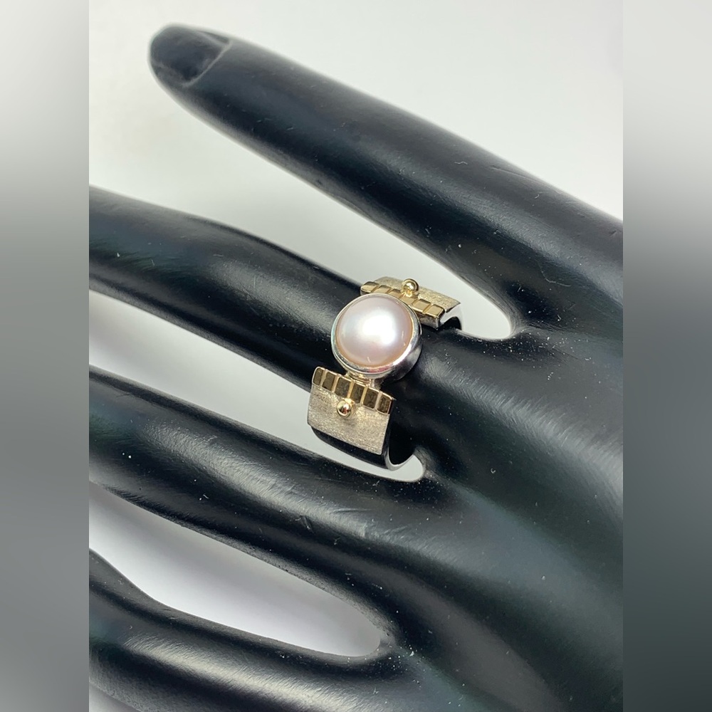 Silpada Rare HTF Brushed Sterling w/Gold Accents Band w/Pink Mabe Pearl Ring